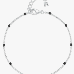 Black Enamel Station Chain Bracelet, Sterling Silver