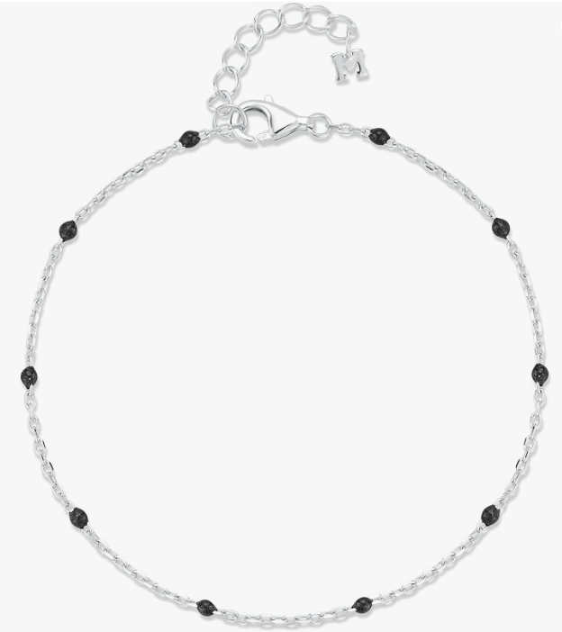 Black Enamel Station Chain Bracelet, Sterling Silver
